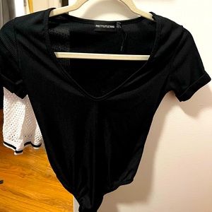 Black short sleeve v neck bodysuit